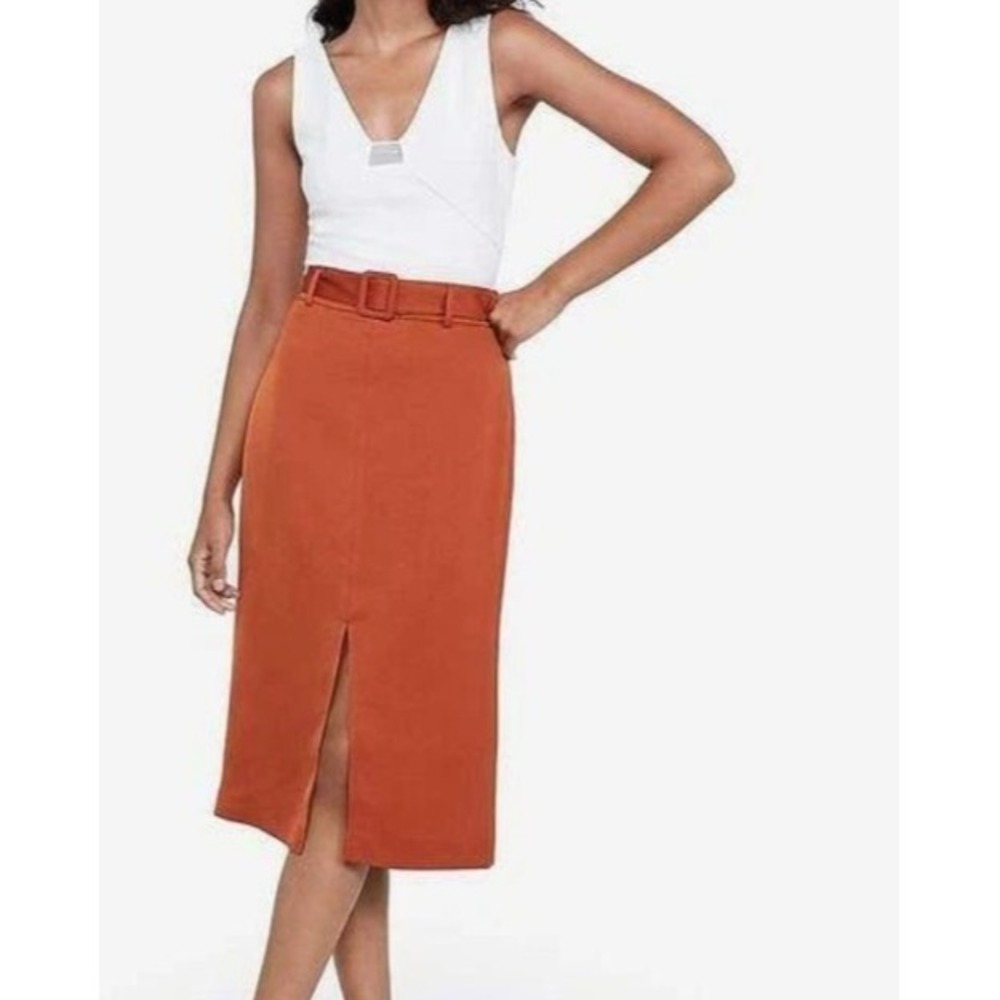 Express Womens Rust Orange Front Slit‎ Midi Pencil Skirt Size 2 007738915